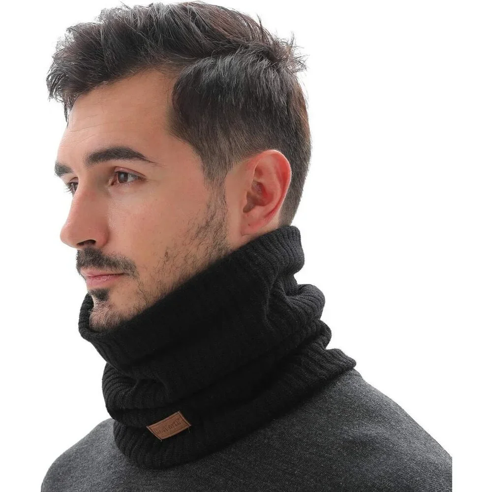 Men's Black 1 Winter Ski Neck Gaiter Face Scarf Fleece Lined Windproof Scarves